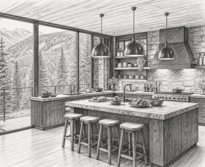 Shared kitchen and dining area