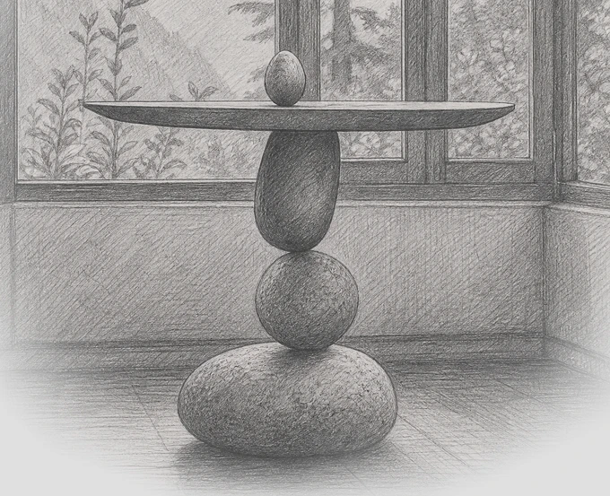 Stacked stones in a serene forest view